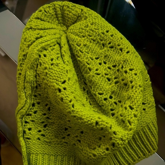 Lime Green Crochet Wool Knit Beanie Hat - Picture 4 of 4
